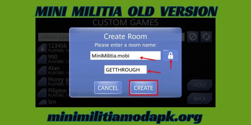 complete process of joining and creating private room in mini militia