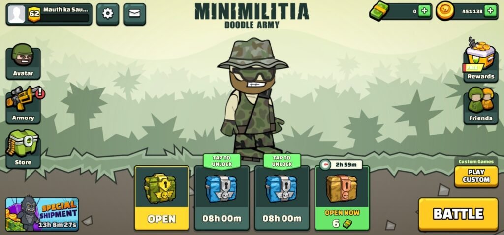 game lobby in old version of mini militia